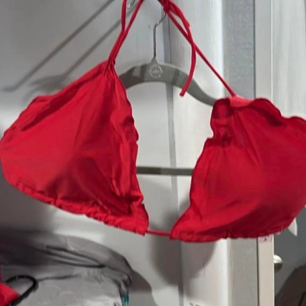 Red bikini set with white trim